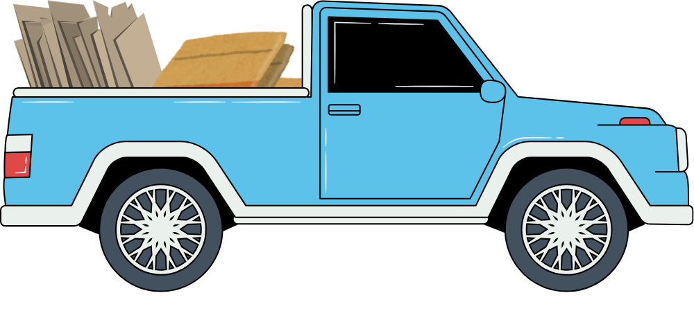 Truck with carboard in back