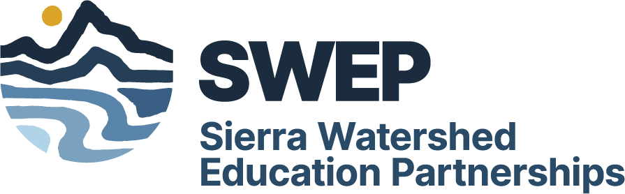 SWEP Sierra Watershed Education Partnership Logo in blue with simple mountains and water