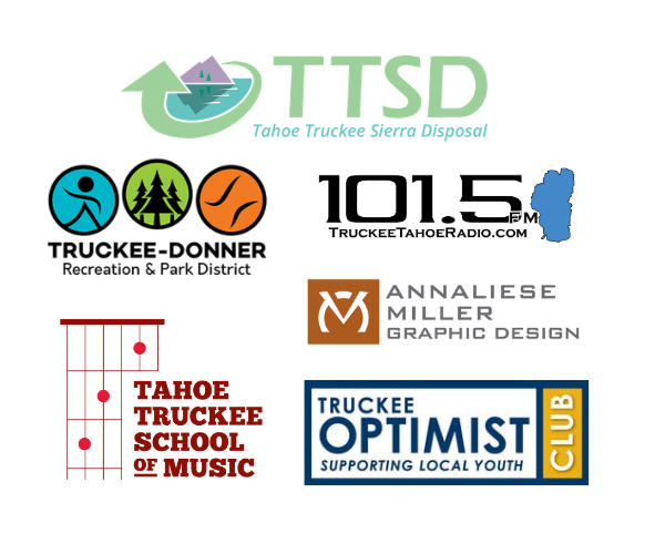 Logos for Tahoe Truckee Sierra Disposal, Truckee Donner Recreation and Park District, 101.5 Truckee Tahoe Radio, Tahoe Truckee School of Music, Annaliese Miller Graphic Design, and Truckee Optimist Club
